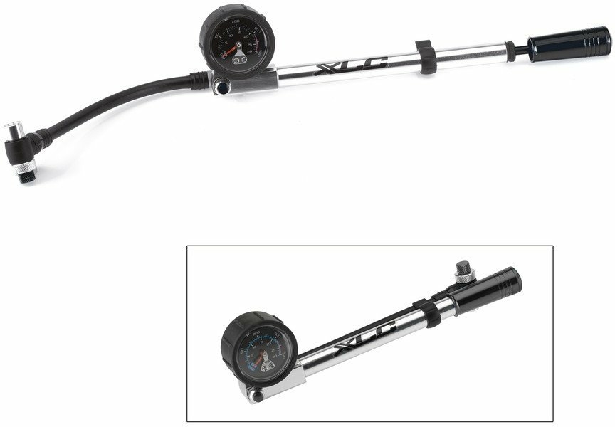 Fahrradteile/Pumpen: XLC  Suspension Pumpe HighAir Pro PU-H03 Präzisionsmanometer und Schlauch 